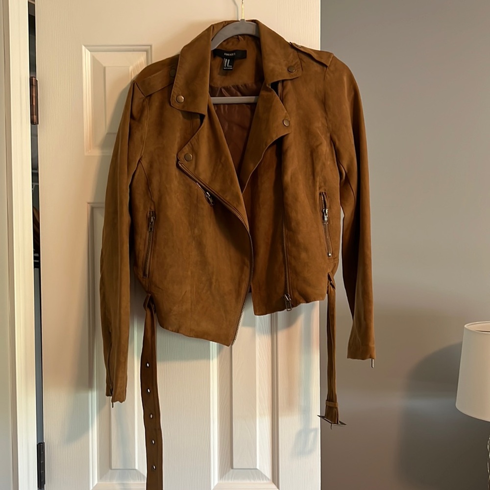 Forever 21 brown suede Moto jacket with belt